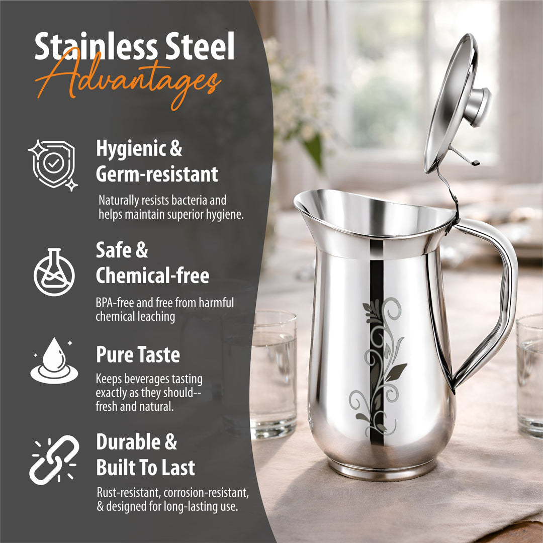 Staybrite Flip Lid Stainless Steel Water Jug 2 Litre | Serving Jug