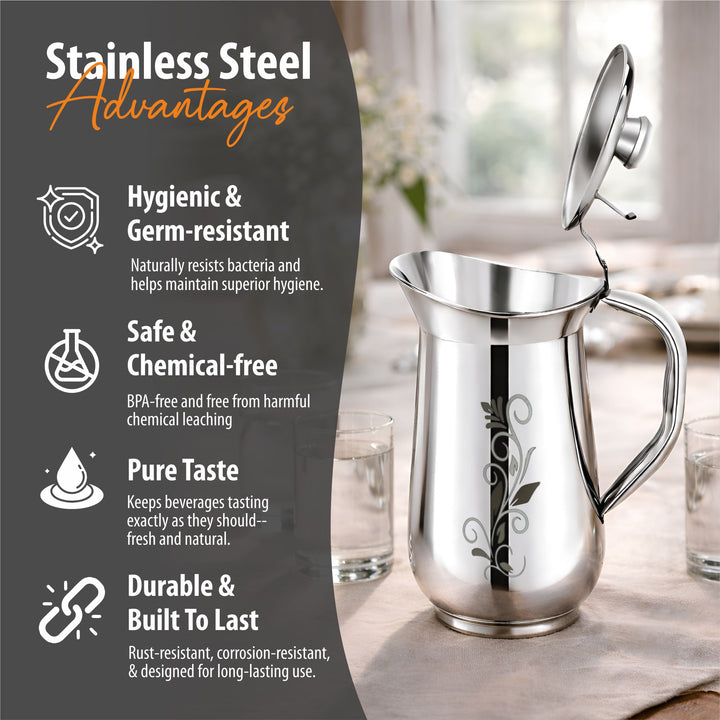 Staybrite Flip Lid Stainless Steel Water Jug 2 Litre | Serving Jug
