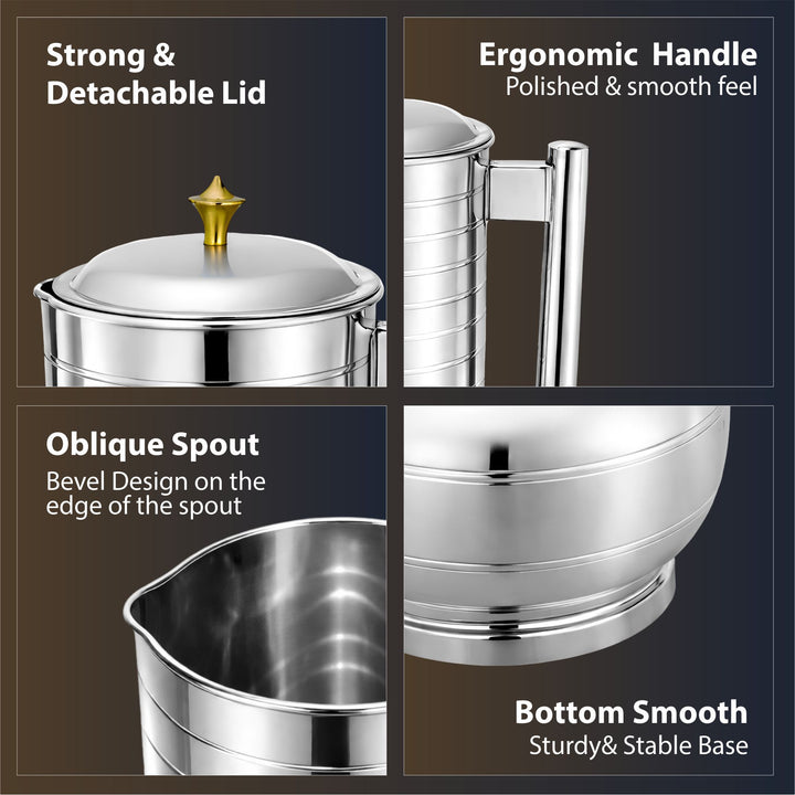 Staybrite Ringer Stainless Steel Water Jug 2 Litre | Kitchen Serving Jug