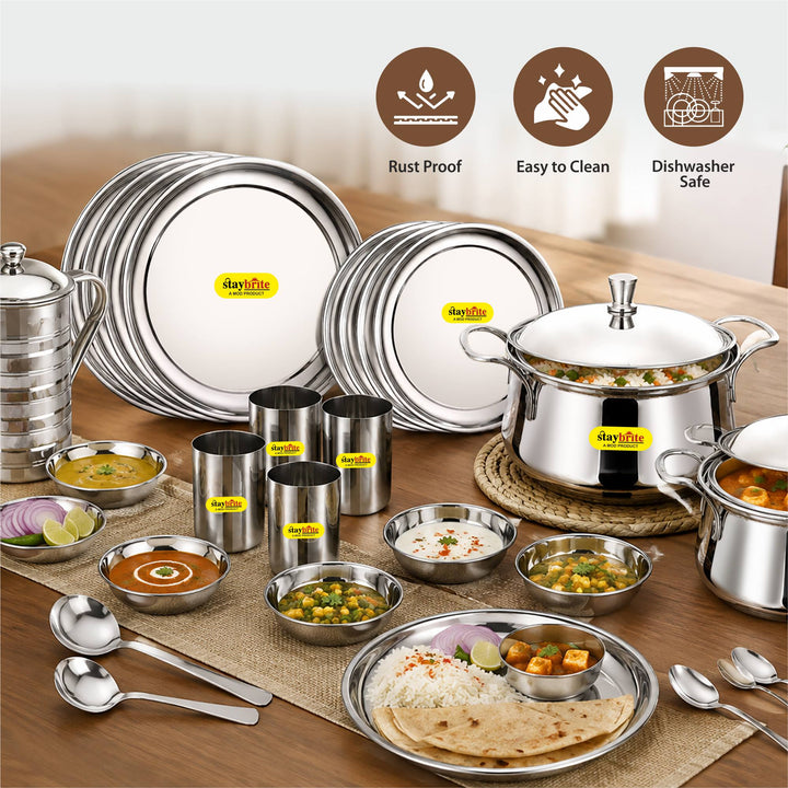 Staybrite Stainless Steel Dinner Set 35 Pcs | Economy Dining Set
