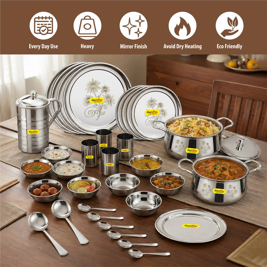 Staybrite Stainless Steel Dinner Set 35 Pcs | Economy Dining Set
