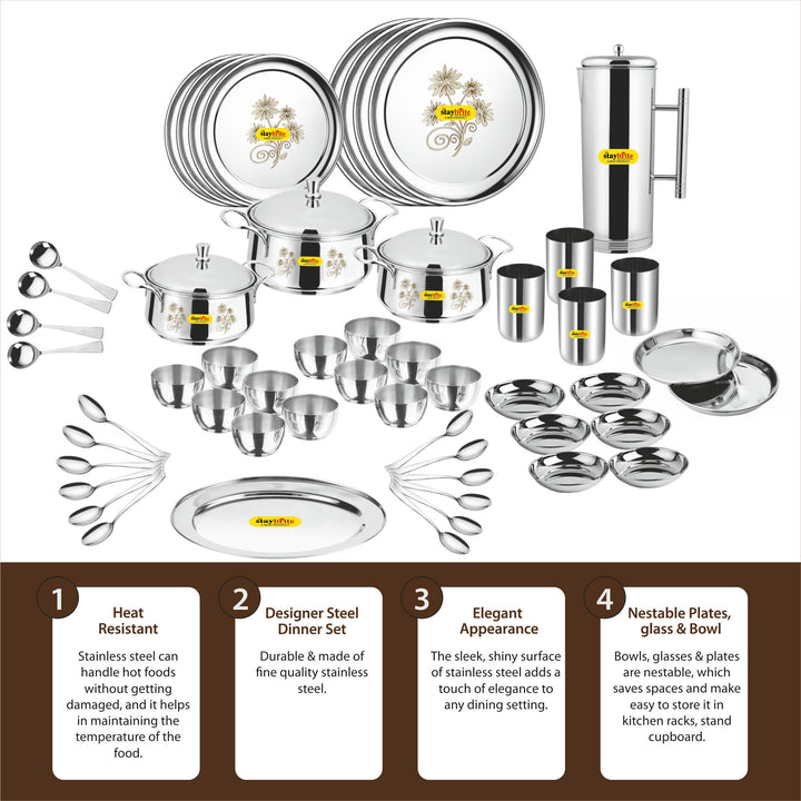 Staybrite Stainless Steel Dinner Set 57 Pcs | Elegant Dining Set