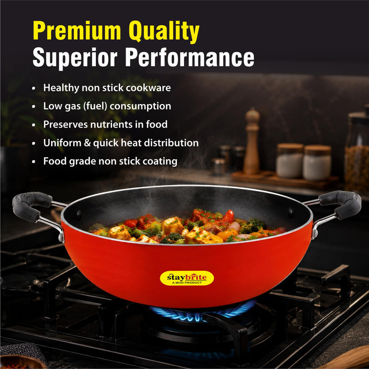 Staybrite Non-Stick Kadai with Glass Lid | Durable Cooking Kadai