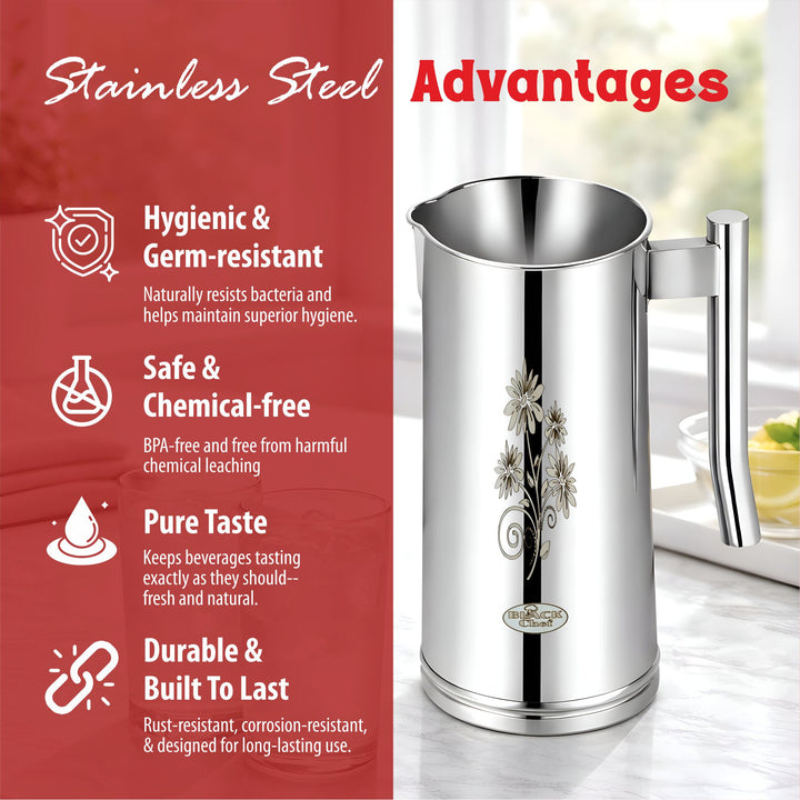 Staybrite Nexa Stainless Steel Water Jug 2 Litre | Kitchen Serving Jug