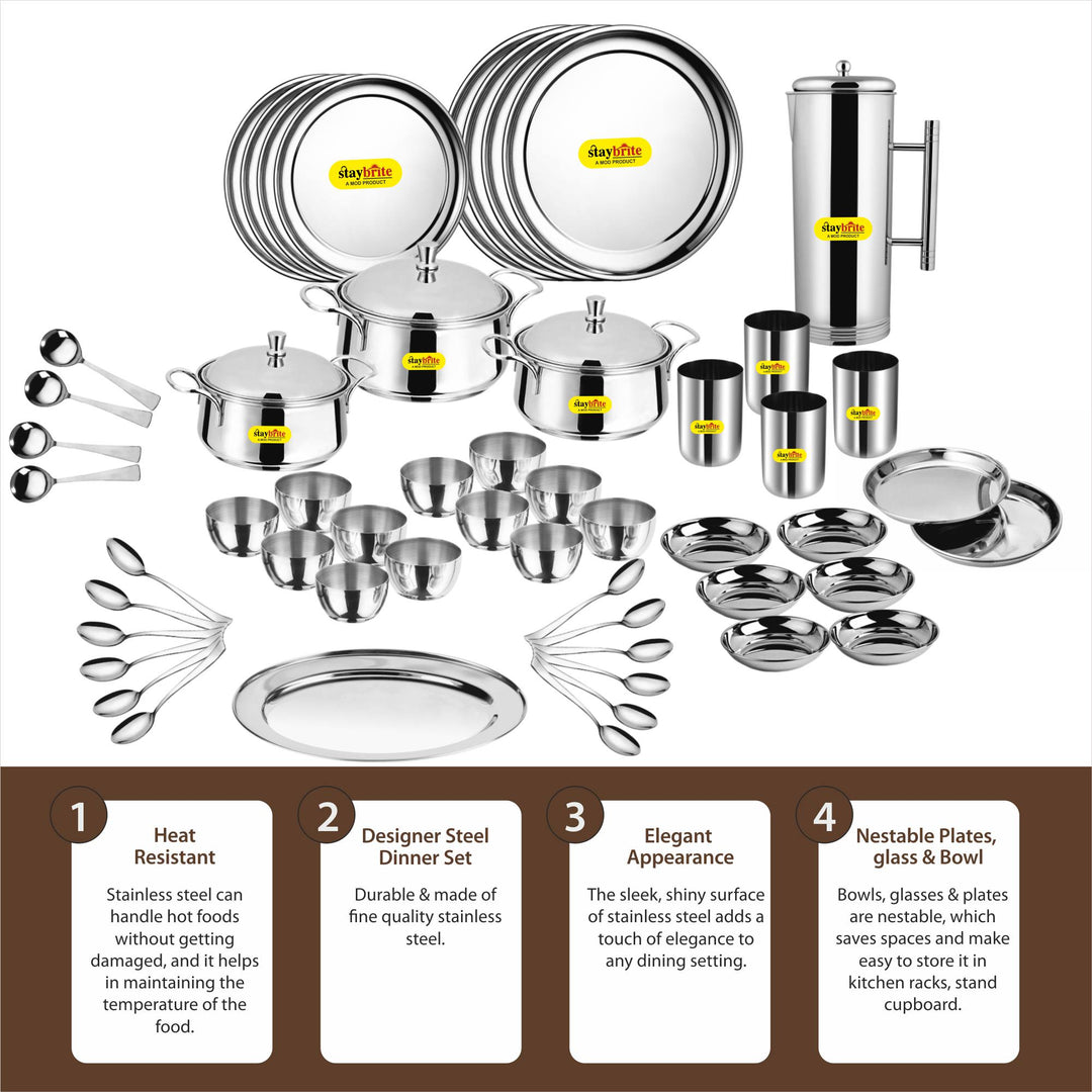 Staybrite Stainless Steel Dinner Set 57 Pcs | Elegant Dining Set