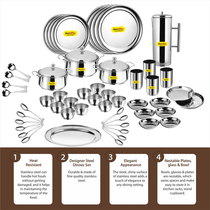 Staybrite Stainless Steel Dinner Set 57 Pcs | Elegant Dining Set