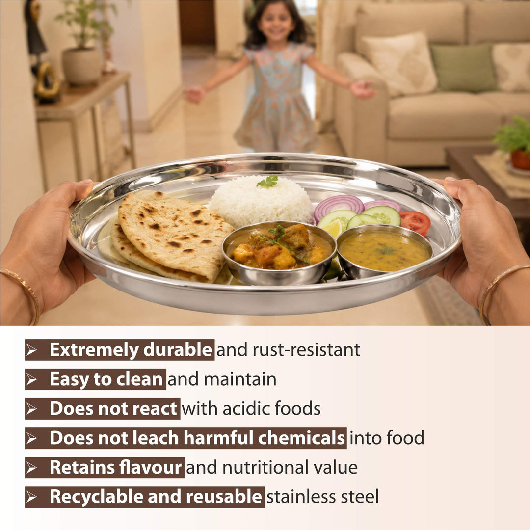 Staybrite Stainless Steel NP Beading Thali Set of 6 | Dinner Thali Set