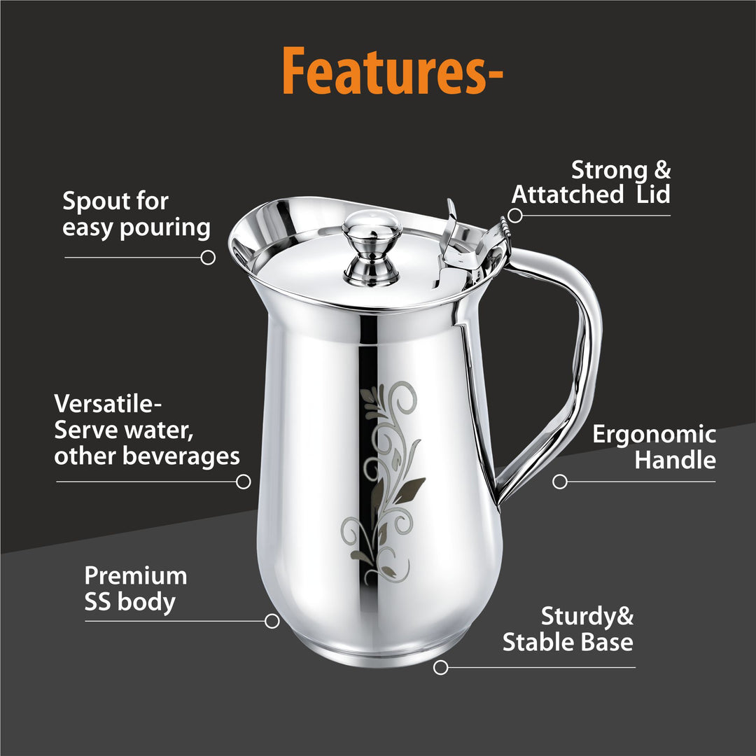 Staybrite Flip Lid Stainless Steel Water Jug 2 Litre | Serving Jug