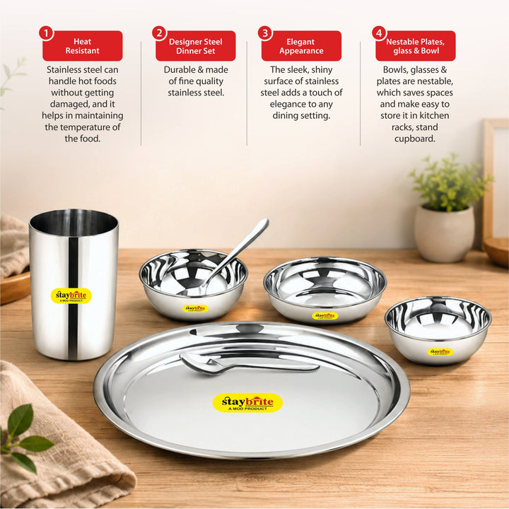 Staybrite Stainless Steel Thali Set 7 Pcs | Premium Dining Set