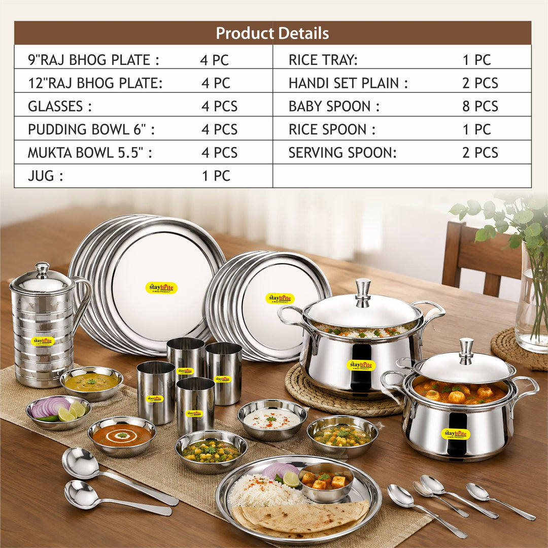 Staybrite Stainless Steel Dinner Set 35 Pcs | Economy Dining Set