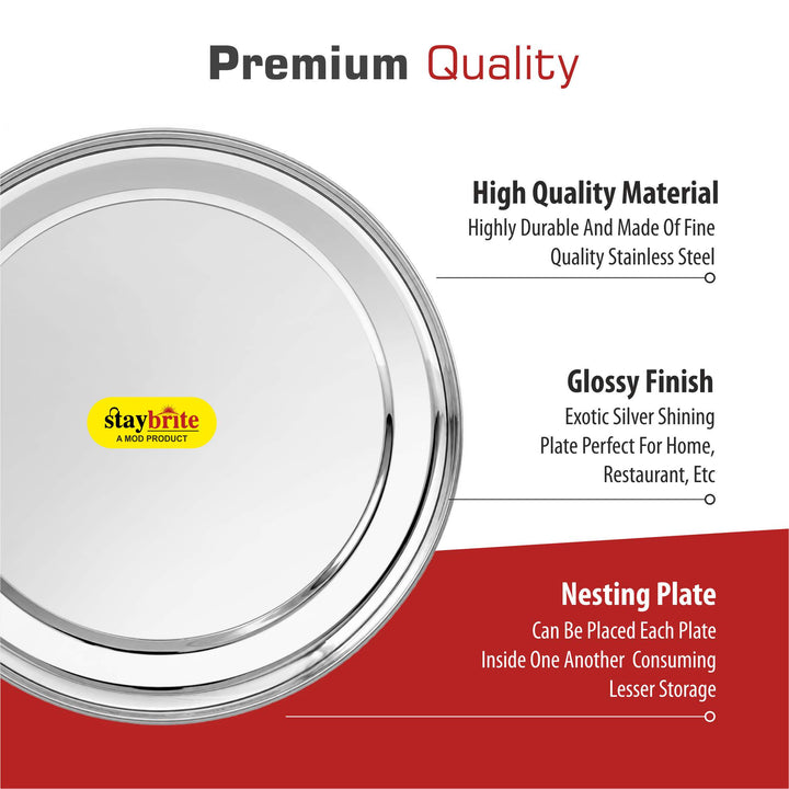 Staybrite Stainless Steel Rajbhog Plate Set of 6 | Dinner Plate Set