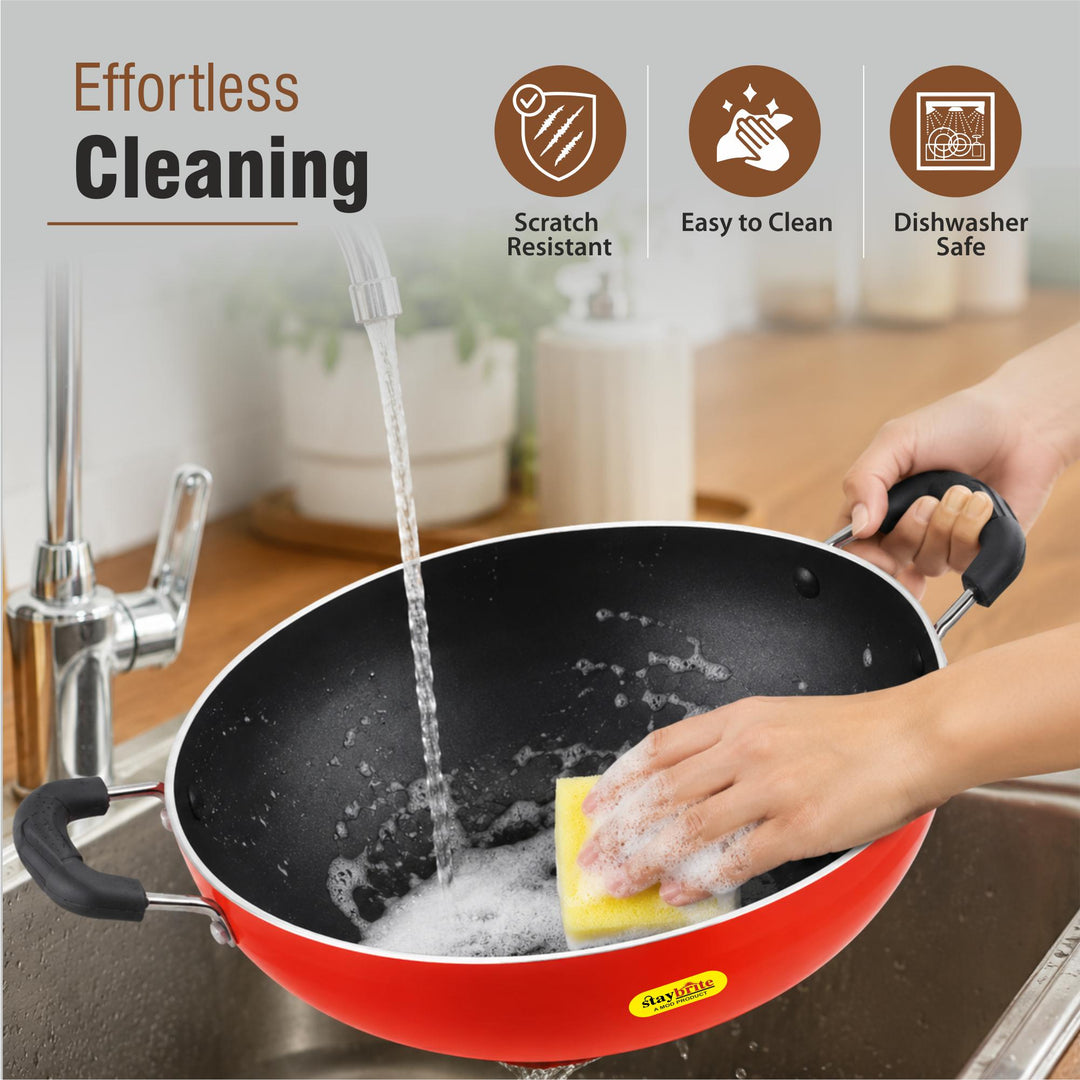 Staybrite Non-Stick Kadai with Glass Lid | Durable Cooking Kadai