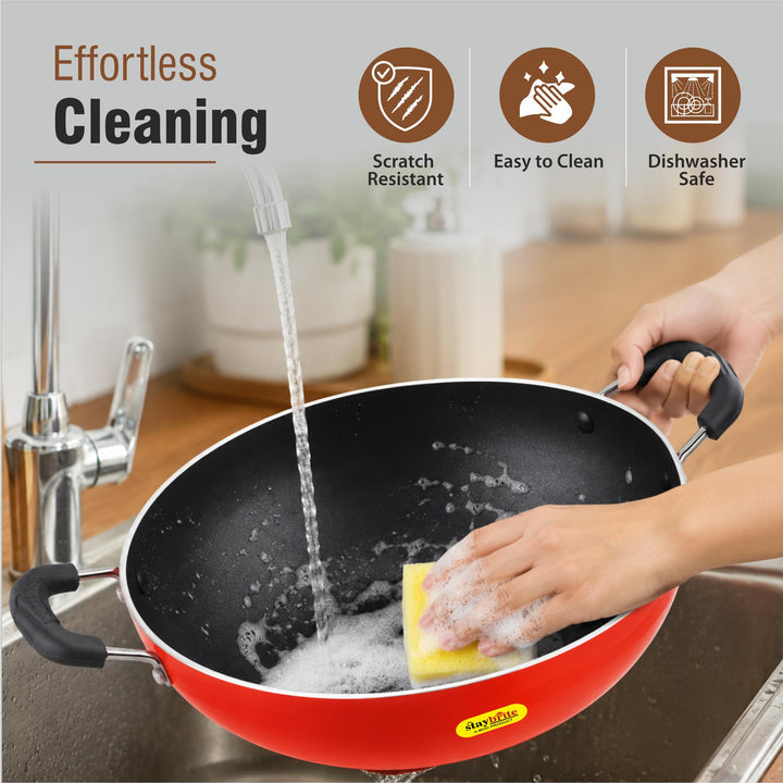 Staybrite Non-Stick Kadai with Glass Lid | Durable Cooking Kadai