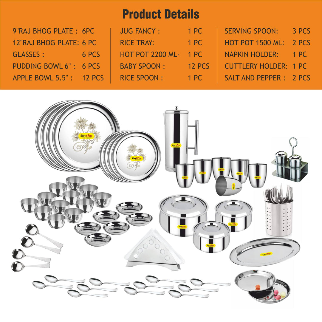 Staybrite Stainless Steel Dinner Set 61 Pcs | All-in-One Dining Set