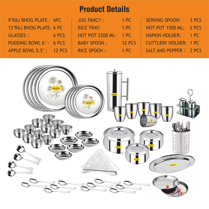 Staybrite Stainless Steel Dinner Set 61 Pcs | All-in-One Dining Set