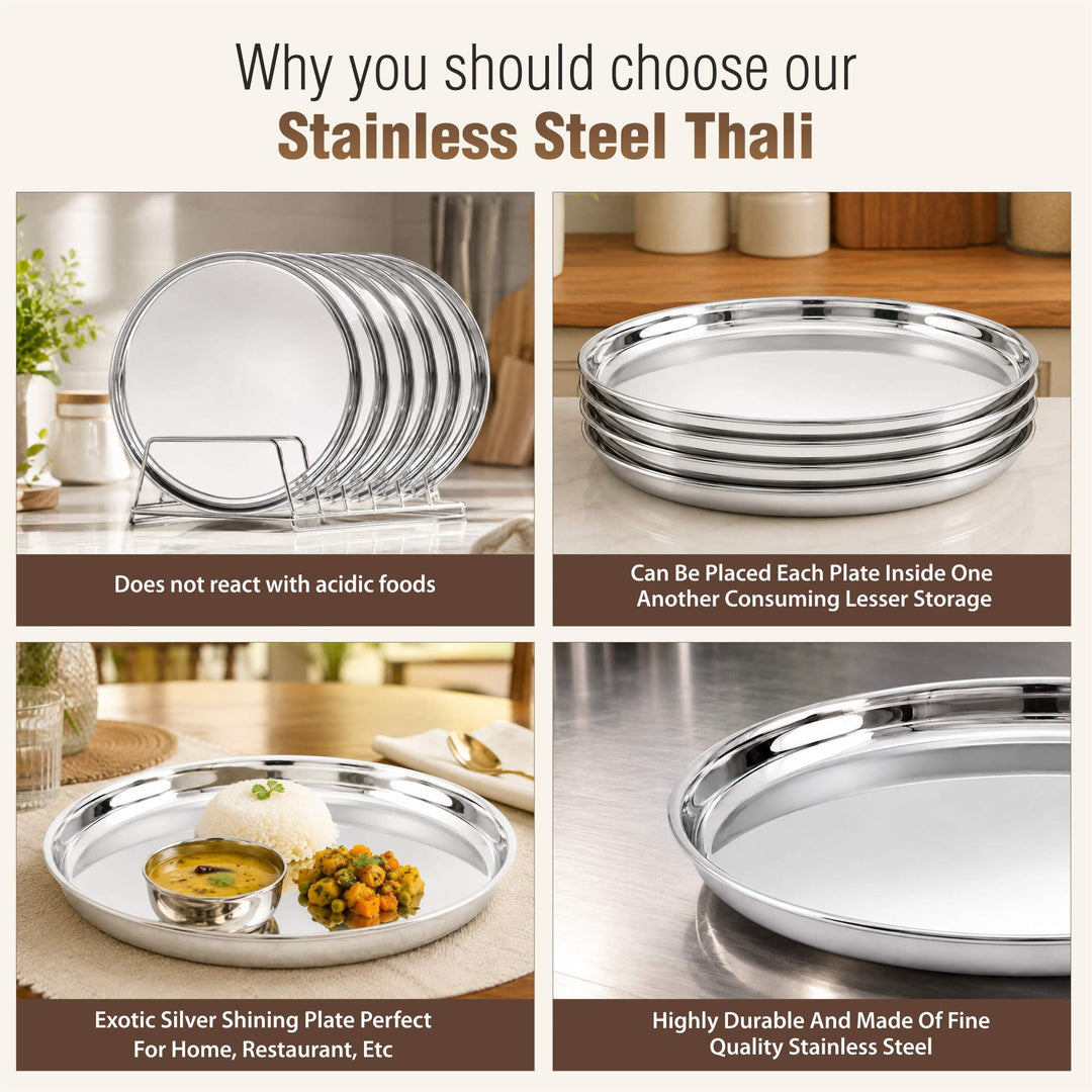 Staybrite Stainless Steel NP Beading Thali Set of 6 | Dinner Thali Set