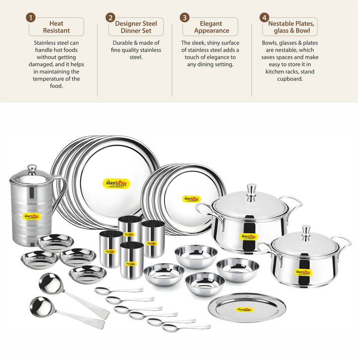 Staybrite Stainless Steel Dinner Set 35 Pcs | Economy Dining Set