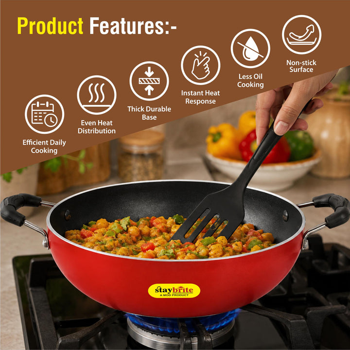 Staybrite Non-Stick Kadai with Glass Lid | Durable Cooking Kadai