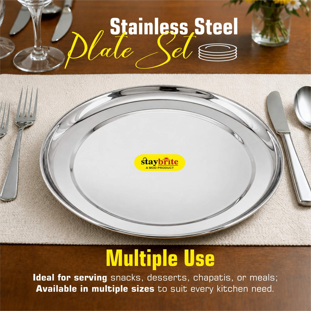 Staybrite Stainless Steel Rajbhog Plate Set of 6 | Dinner Plate Set