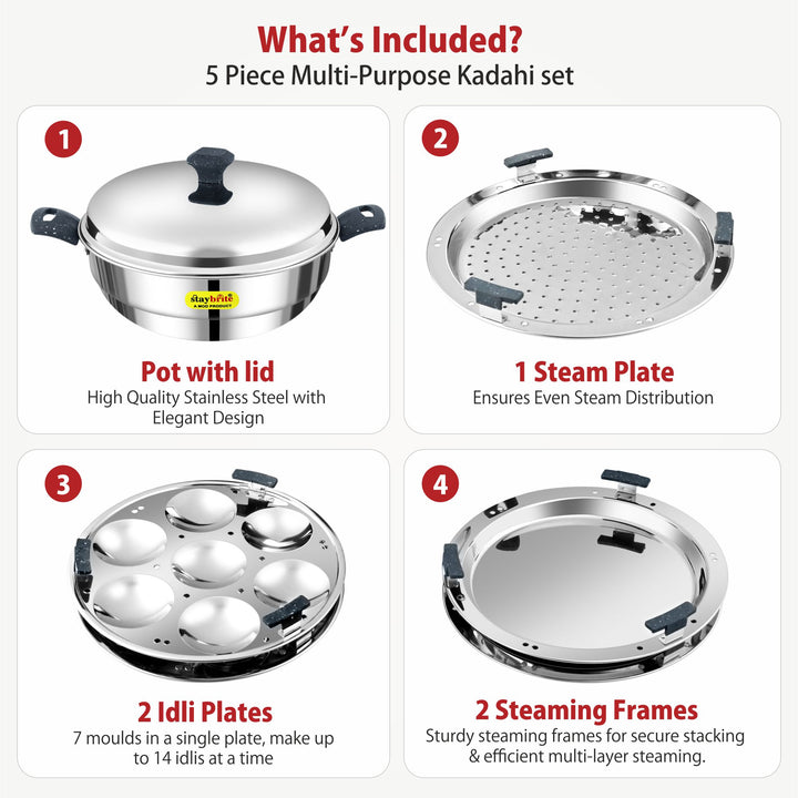 Staybrite Triply Stainless Steel Multi - Purpose 28 CM Kadai