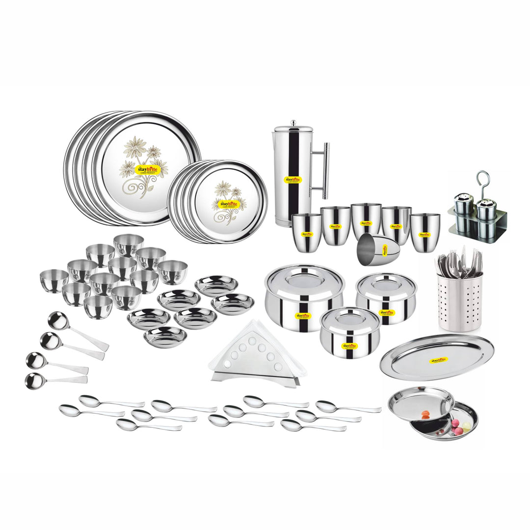 Staybrite Stainless Steel Dinner Set 61 Pcs | All-in-One Dining Set