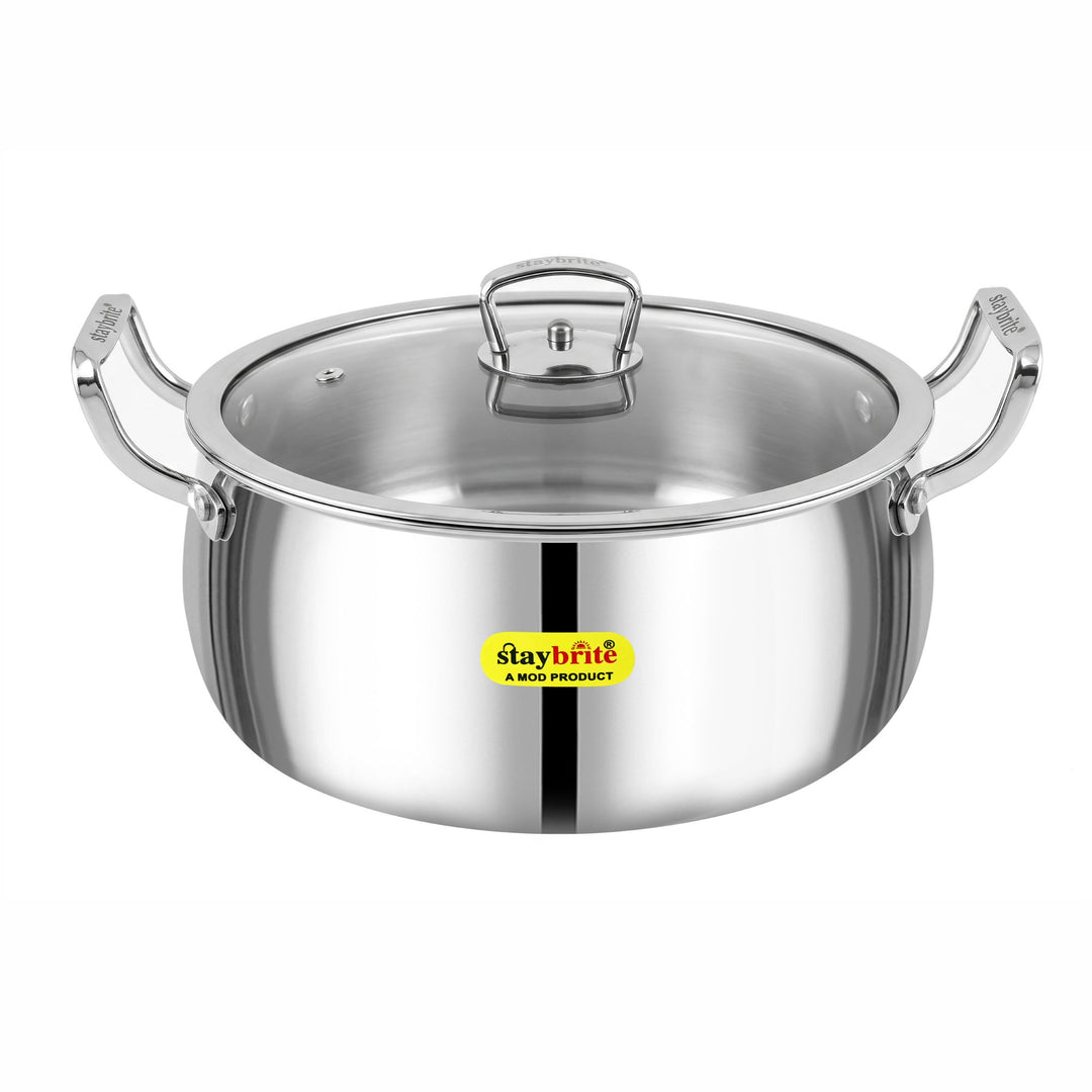 Staybrite Triply Handi with Lid | Stainless Steel Cooking Handi
