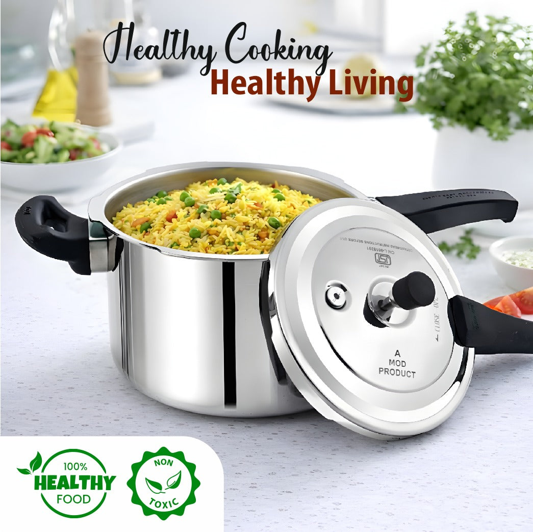 Triply Outer Lid Pressure Cooker | Heavy Gauge Stainless Steel Tri-Ply Cooker for Fast &amp; Healthy Cooking | Induction &amp; Gas Compatible