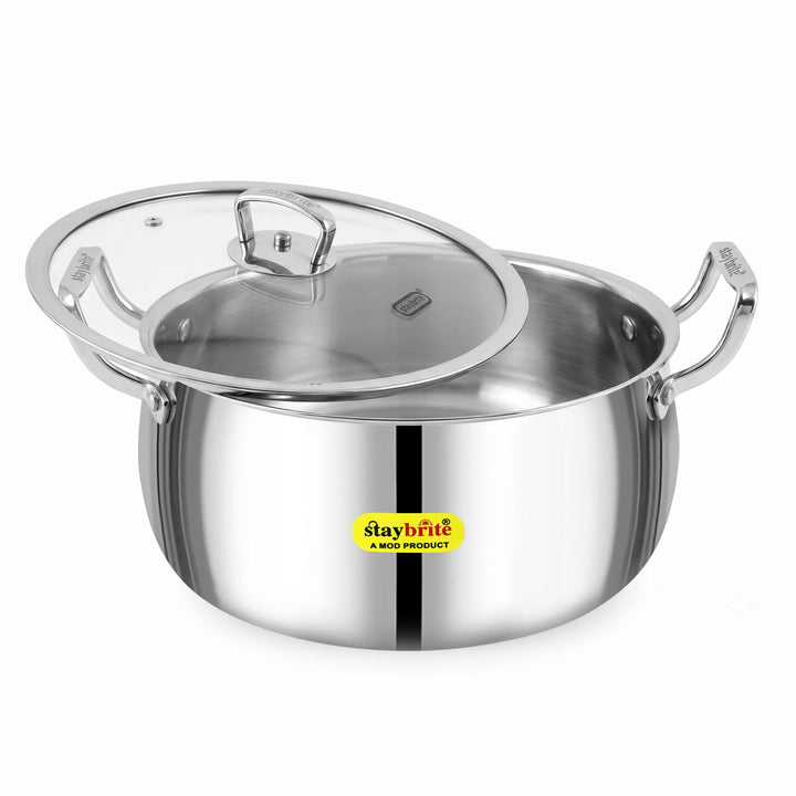 Staybrite Triply Handi with Lid | Stainless Steel Cooking Handi