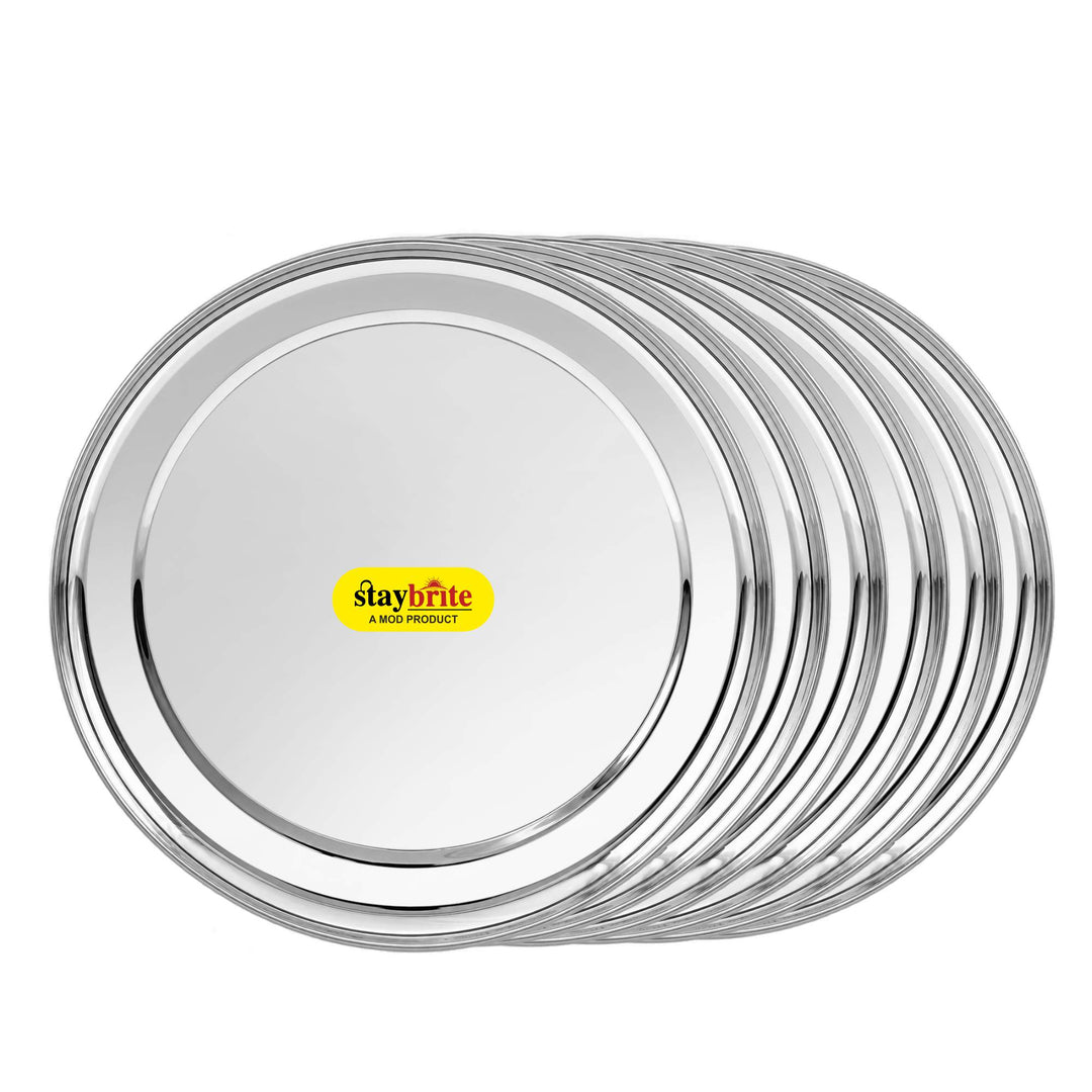 Staybrite Stainless Steel Rajbhog Plate Set of 6 | Dinner Plate Set