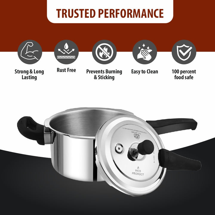 Triply Outer Lid Pressure Cooker | Heavy Gauge Stainless Steel Tri-Ply Cooker for Fast &amp; Healthy Cooking | Induction &amp; Gas Compatible