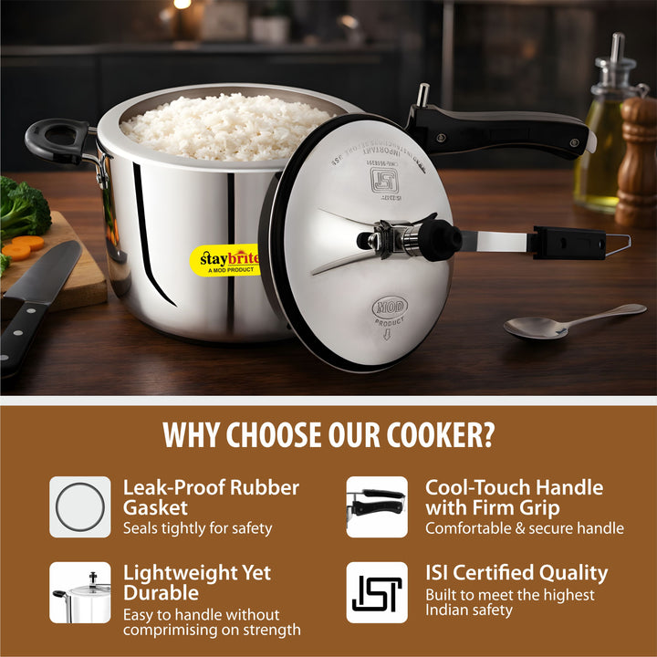 Staybrite Triply Classic Pressure Cooker | Tri-Ply Stainless Steel Outer Lid