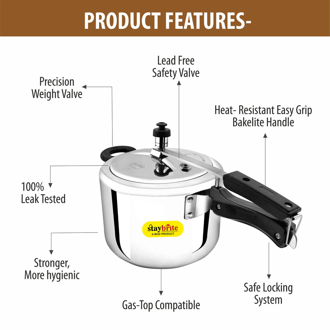Staybrite Triply Classic Pressure Cooker | Tri-Ply Stainless Steel Outer Lid