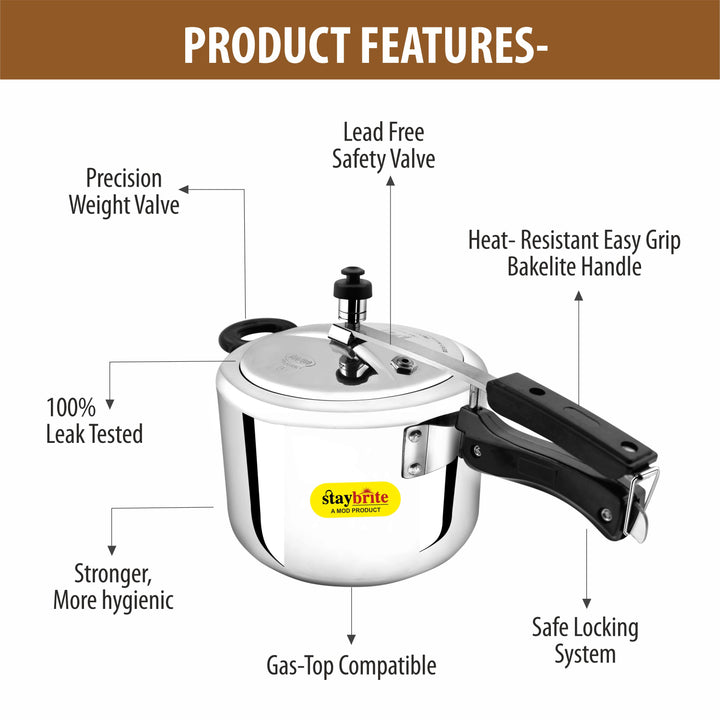 Staybrite Triply Classic Pressure Cooker | Tri-Ply Stainless Steel Outer Lid