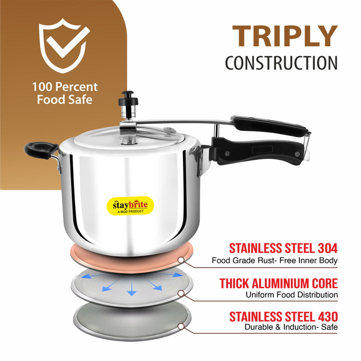 Staybrite Triply Classic Pressure Cooker | Tri-Ply Stainless Steel Outer Lid