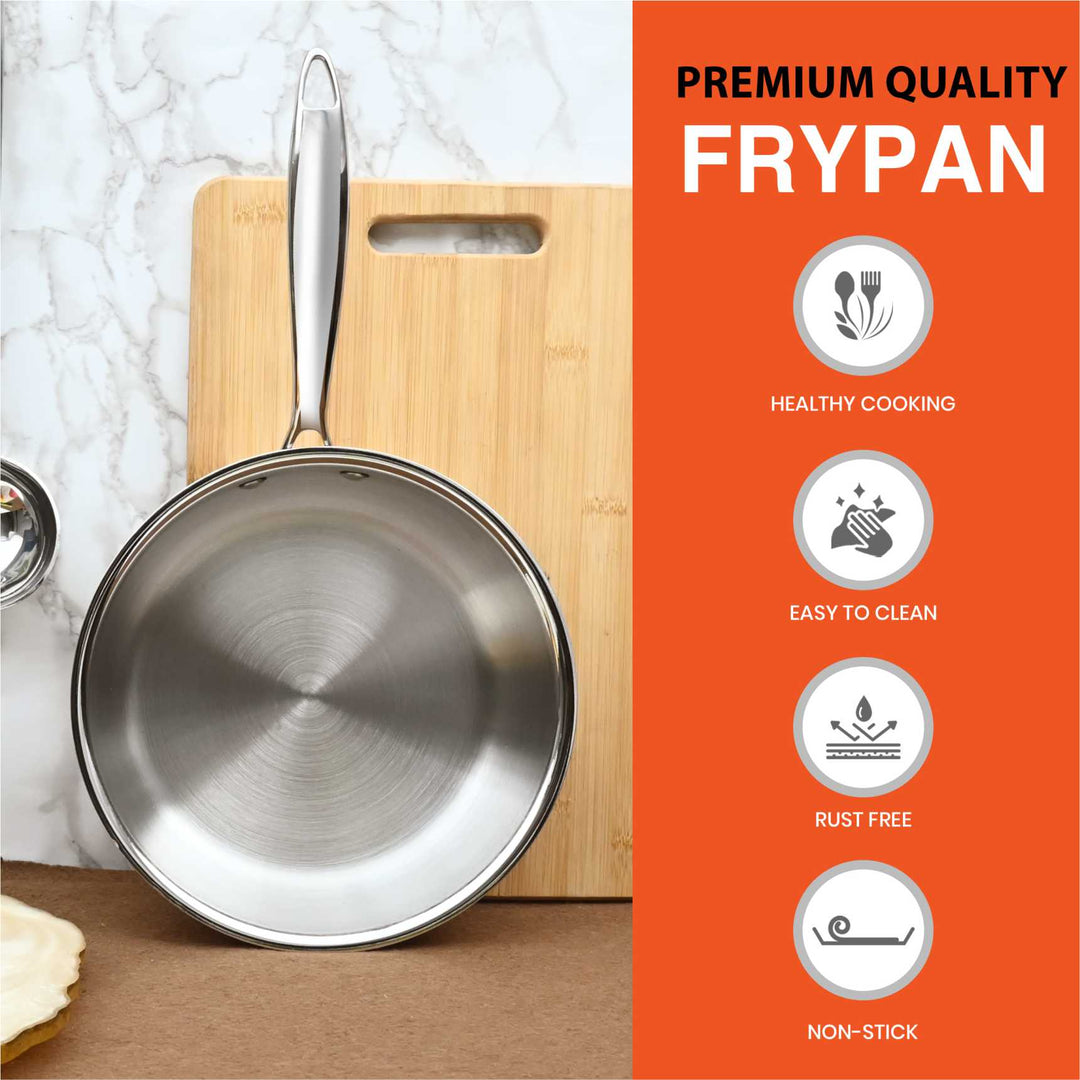 Triply Frypan – 3-Ply Stainless Steel Fry Pan for Healthy, Even &amp; Oil-Efficient Cooking