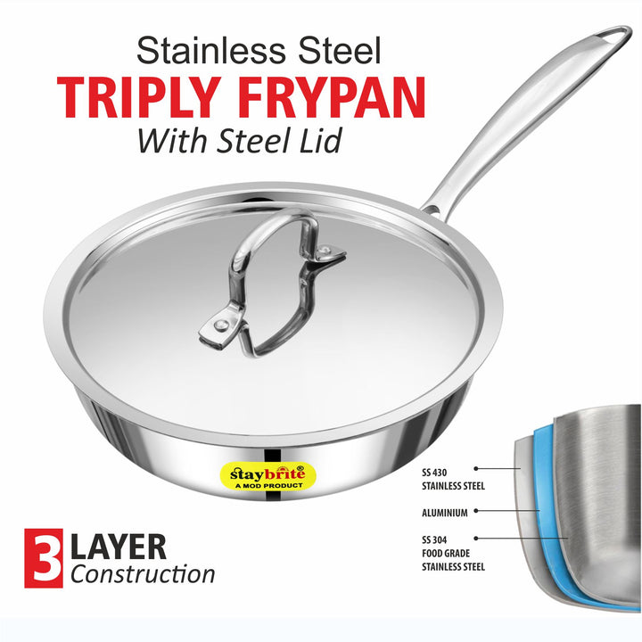 Triply Frypan – 3-Ply Stainless Steel Fry Pan for Healthy, Even &amp; Oil-Efficient Cooking