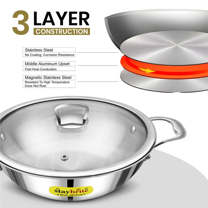 Triply Kadai | 3-Ply Stainless Steel for Even Heat Cooking