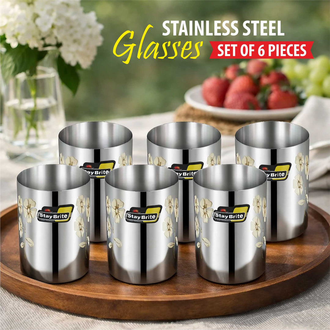 Staybrite Amrapali Glass Set of 6 | Food Grade Steel - 300 ml, 7 cm
