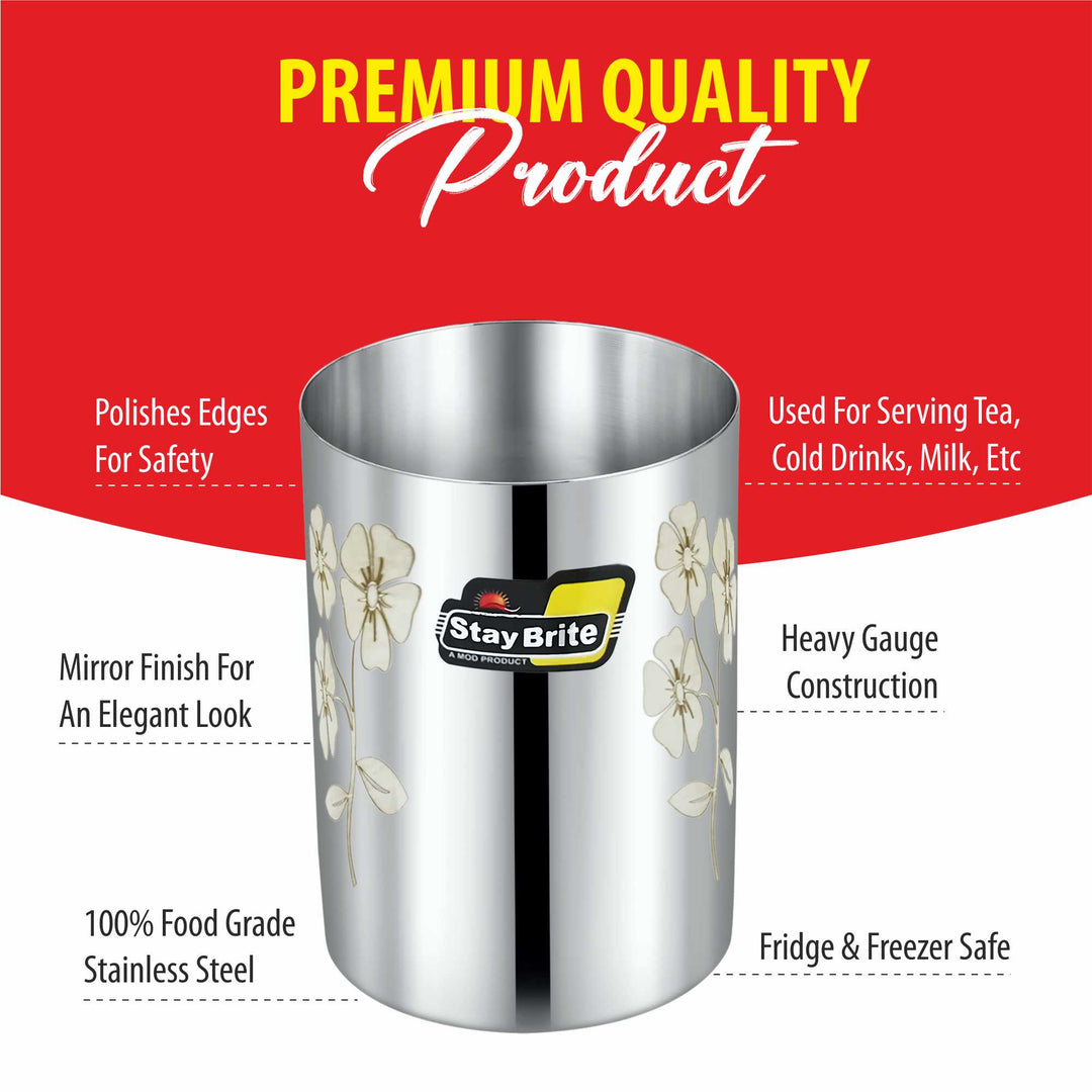 Staybrite Amrapali Glass Set of 6 | Food Grade Steel - 300 ml, 7 cm