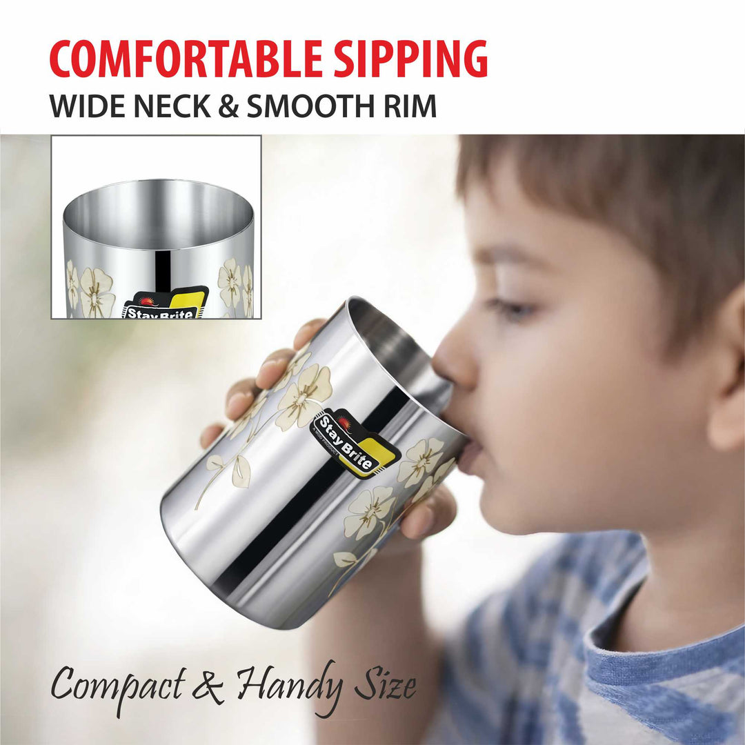 Staybrite Amrapali Glass Set of 6 | Food Grade Steel - 300 ml, 7 cm