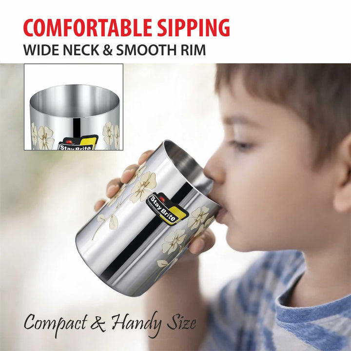 Staybrite Amrapali Glass Set of 6 | Food Grade Steel - 300 ml, 7 cm