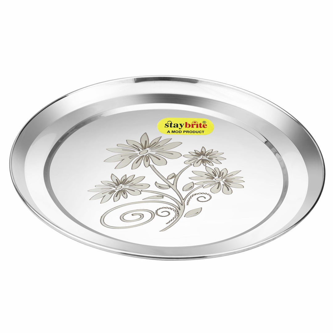 Staybrite Stainless Steel Rajbhog Plate Set of 6 | Dinner Plate Set