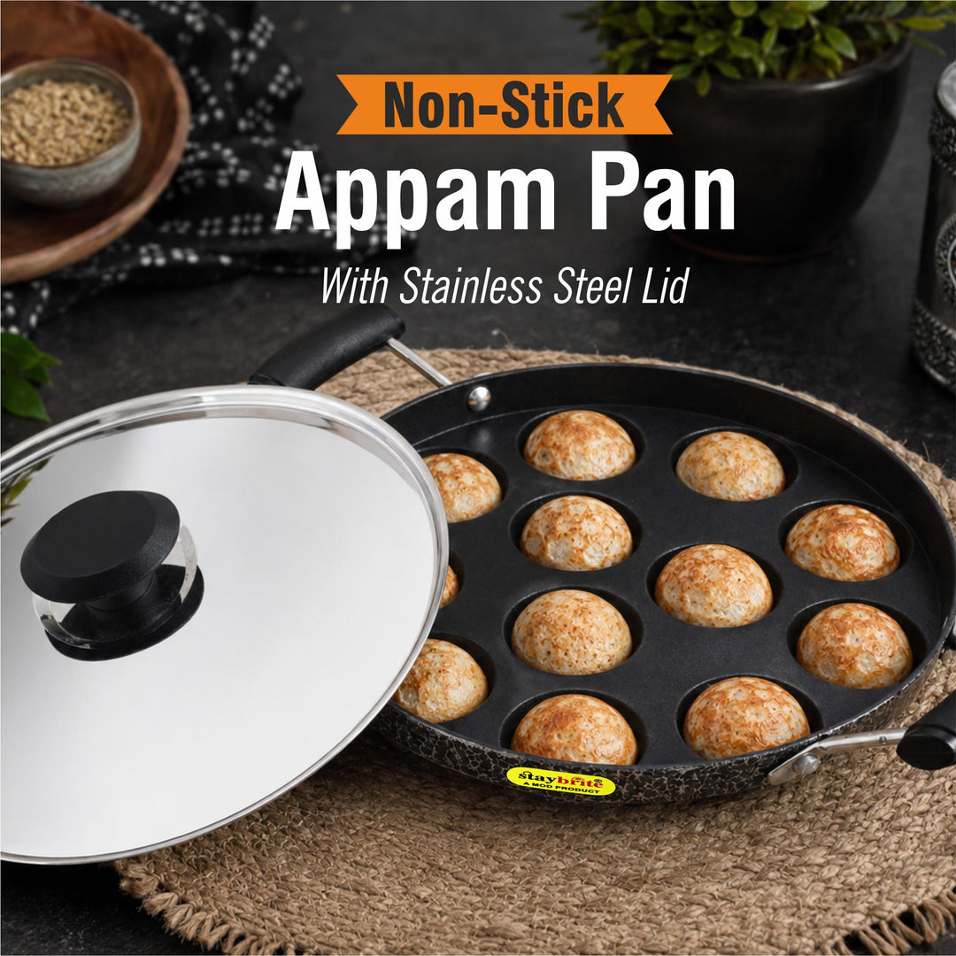 Staybrite Non-Stick Appam Pan with Steel Lid 20 CM | Appam Maker