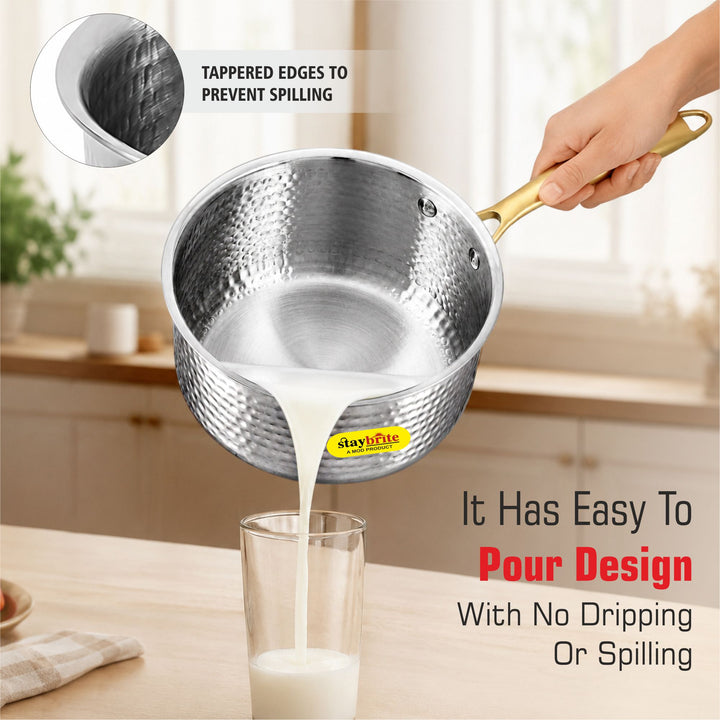 Triply Hammered Saucepan – 3-Ply Stainless Steel Sauce Pan for Even Heating &amp; Healthy Cooking