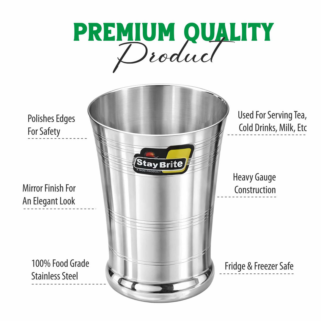 Staybrite Stainless Steel Bolero Glass Set of 6 - 350 ml, Premium Ringer Finish