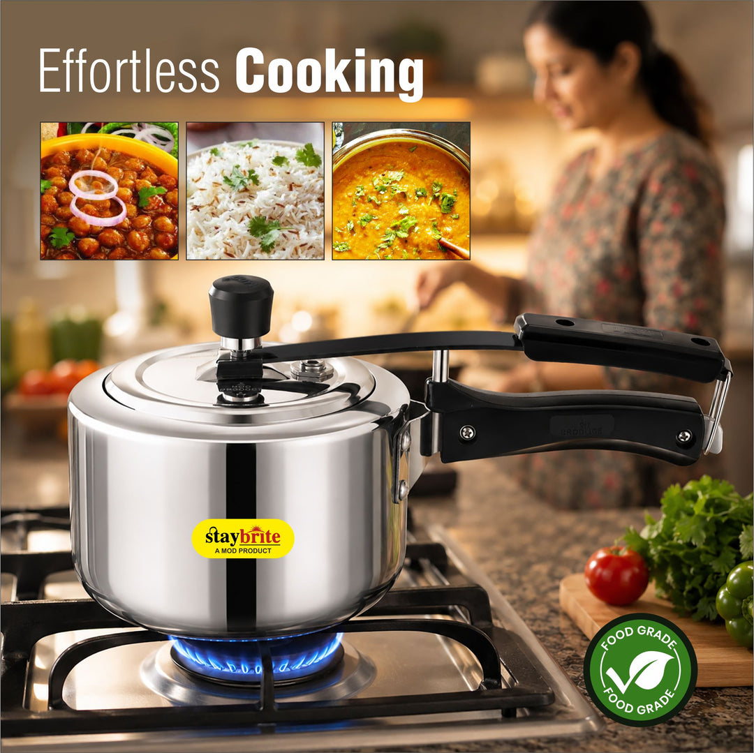 Staybrite Triply Classic Pressure Cooker | Tri-Ply Stainless Steel Outer Lid