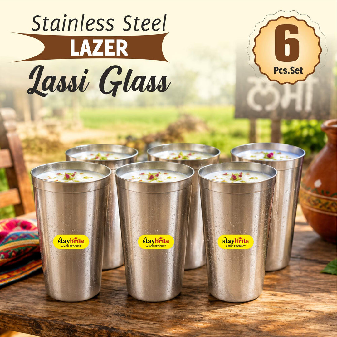 Staybrite Stainless Steel Jumbo Lassi Glass Set of 6 | 650 ML