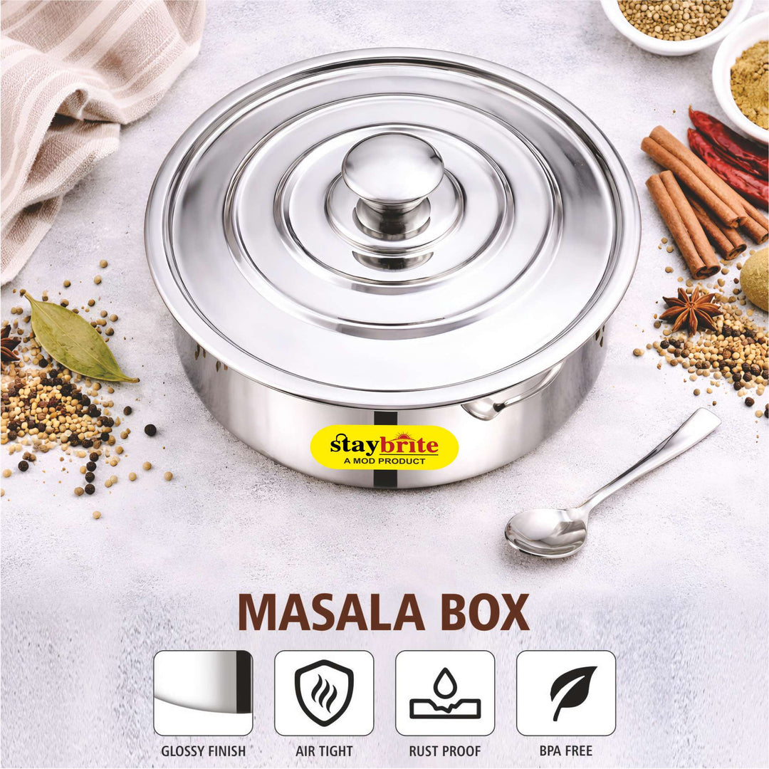 Staybrite Stainless Steel Classic Masala Box | Spice Storage Container