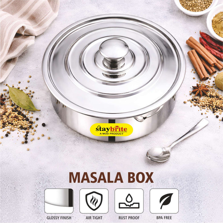 Staybrite Stainless Steel Classic Masala Box | Spice Storage Container
