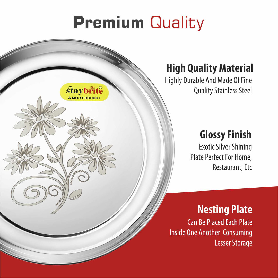Staybrite Stainless Steel Rajbhog Plate Set of 6 | Dinner Plate Set